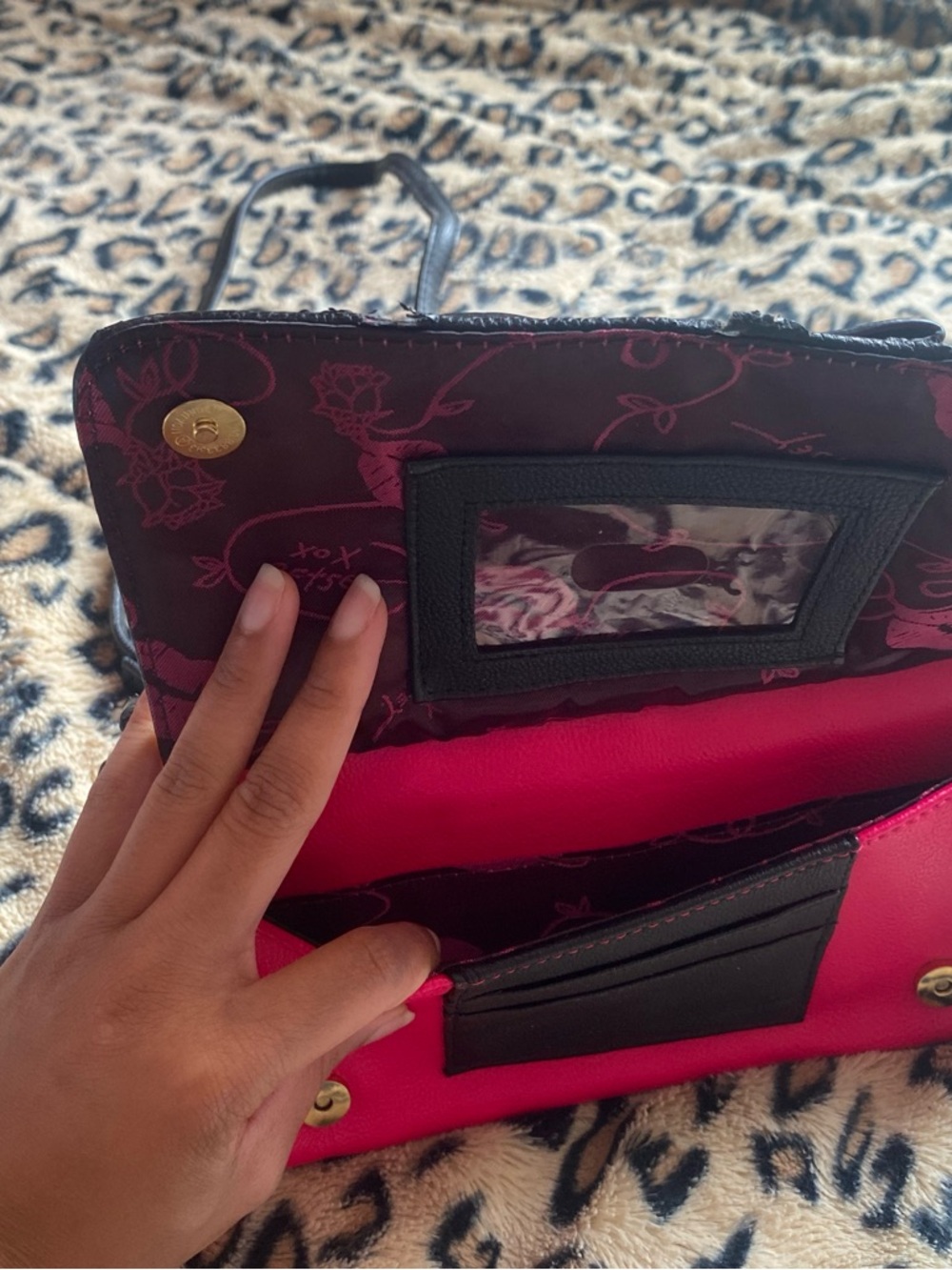 Betsy Johnson 
Pink Quilted Crossbody Bag with Black Accent - Picture 3 of 3